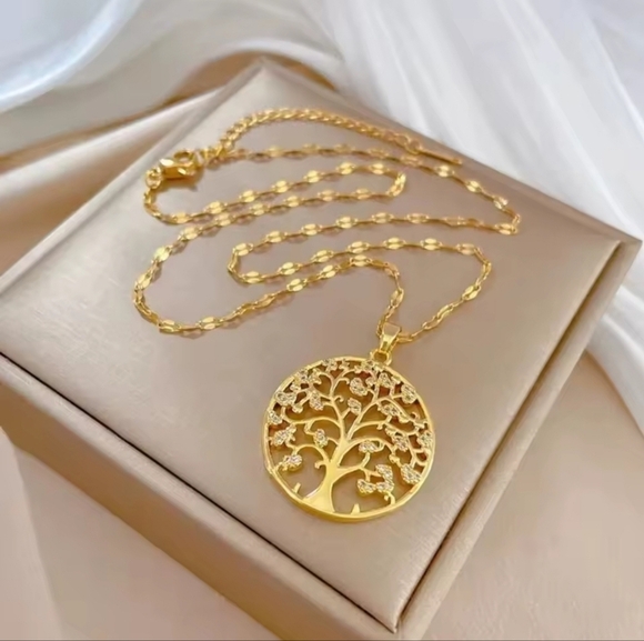 Stainless Steel Waterproof Perfect Guality Gold Tree of Life Pendant Necklace - Picture 2 of 7